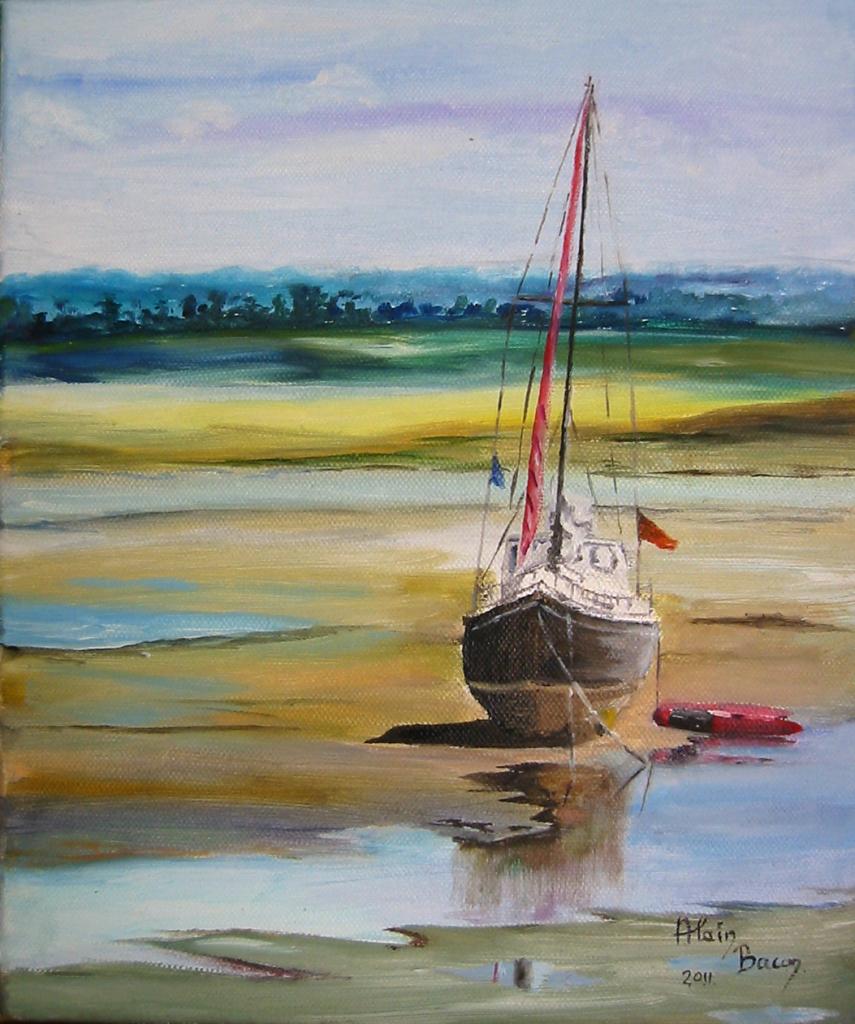 Huile - Voilier en Baie de Somme